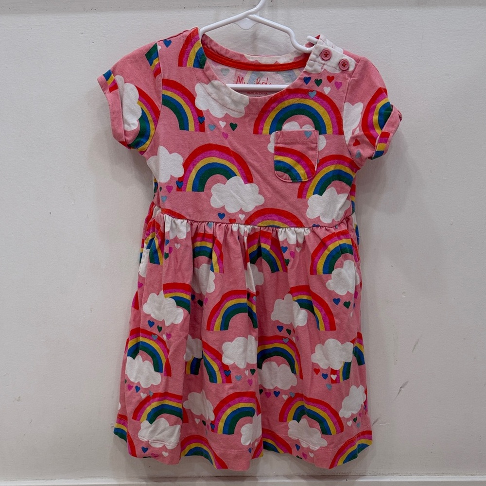 Mini Boden Pink Dress with Rainbow and Cloud Print